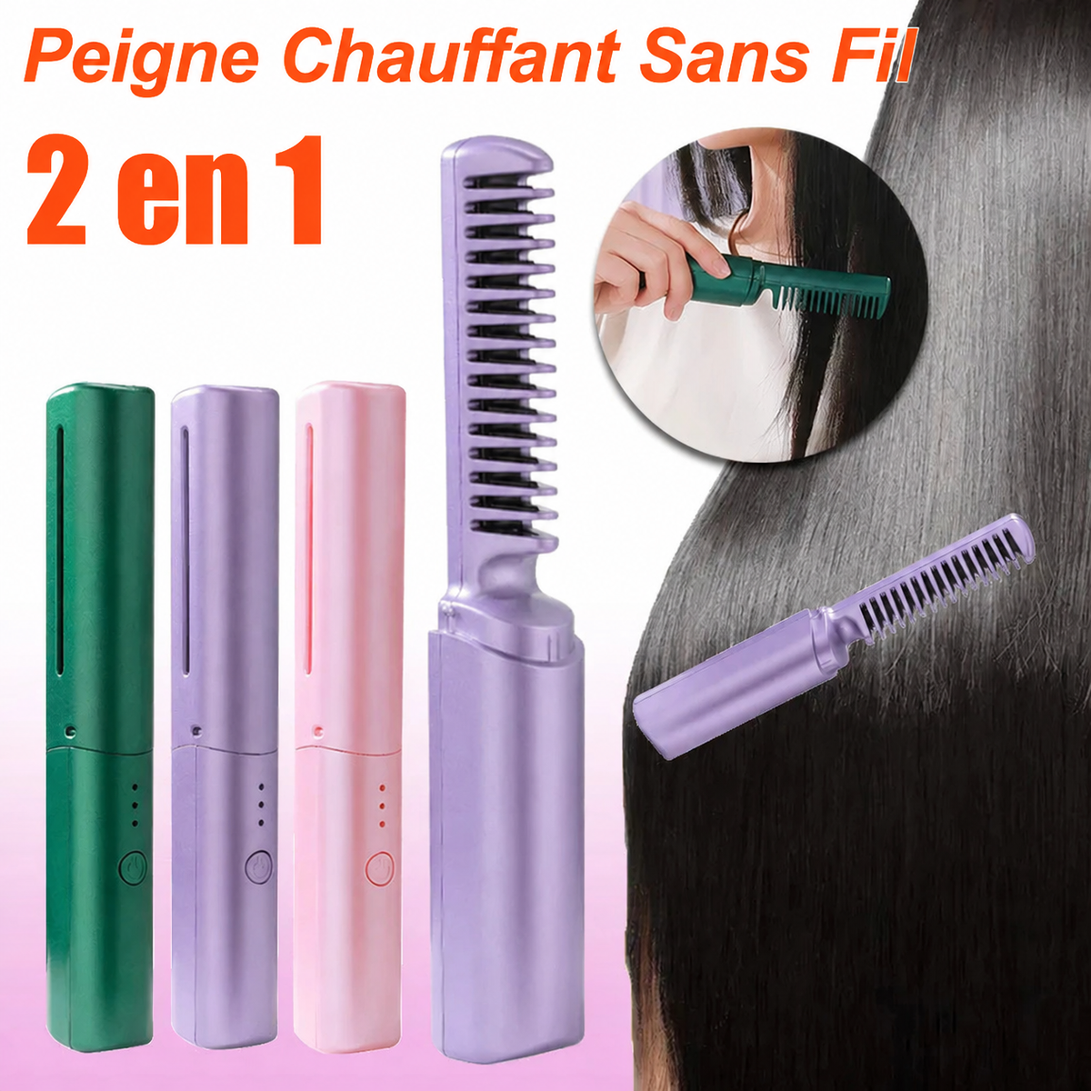 Peigne Chauffant Sans Fil 2-en-1